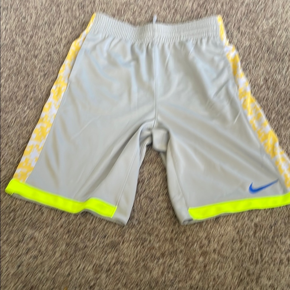 Gray Athletic Shorts with Yellow Accents